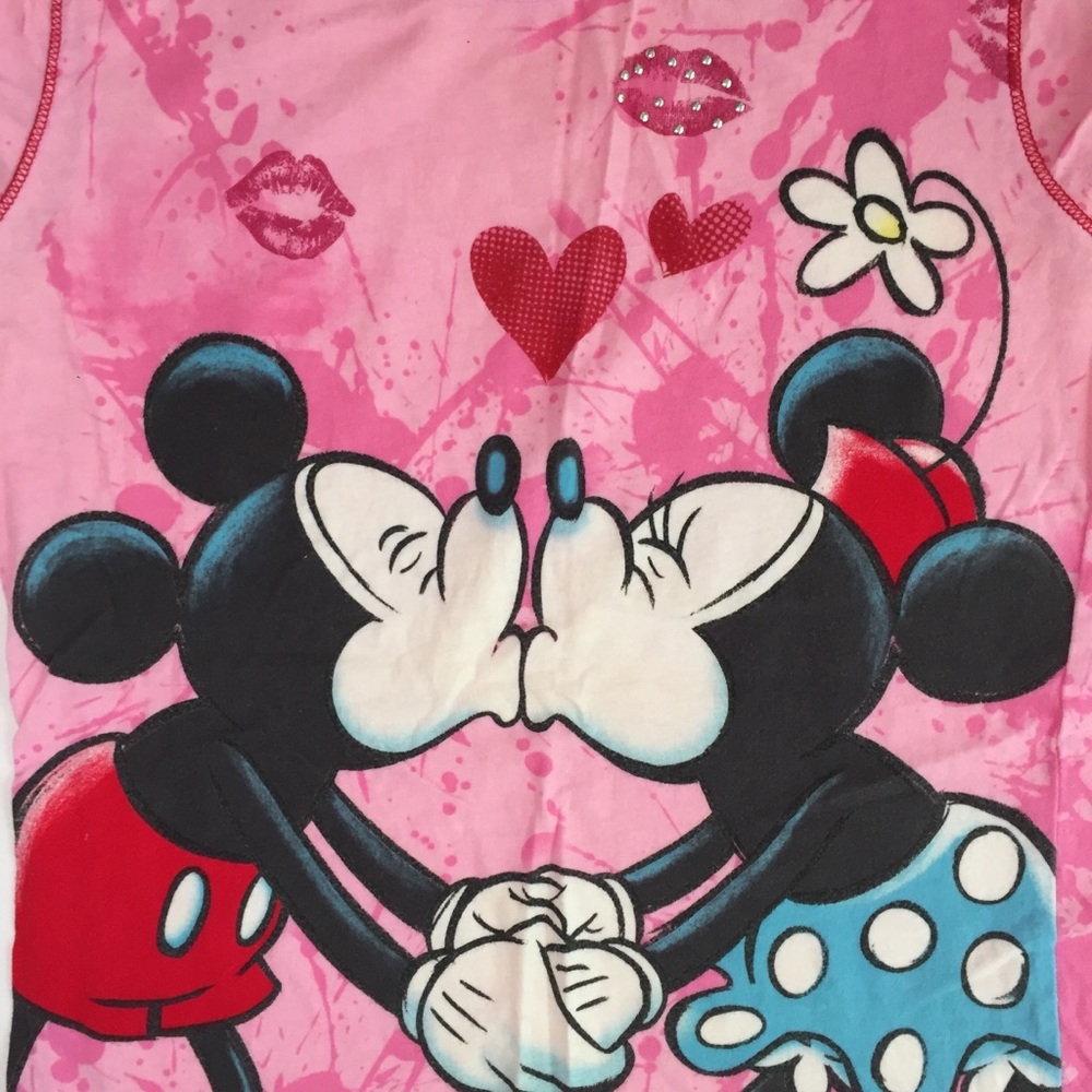 Mickey and Minnie Kissing Pink Sleep T-Shirt